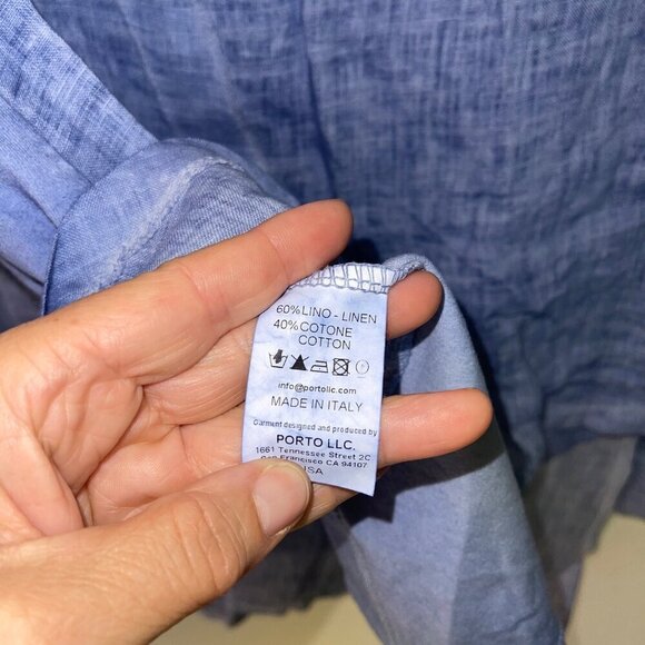Inizio Womens Shirt Tank Set Size Small Blue Side Slits Button Down Pure Linen - Picture 6 of 8